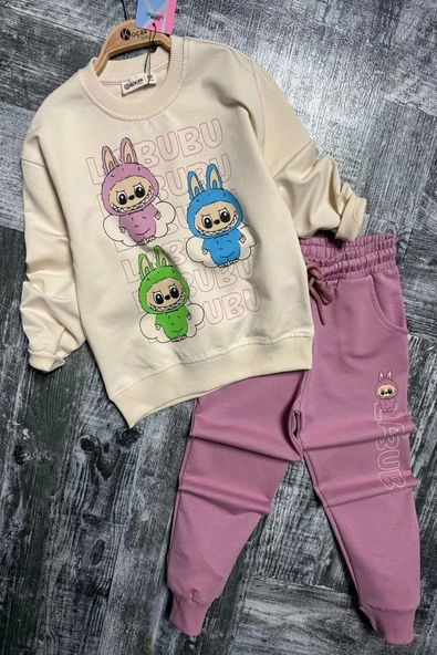 Labubu Desenli Kız Çocuk Pembe Renk Eşofman Takım 2 li Set - 3