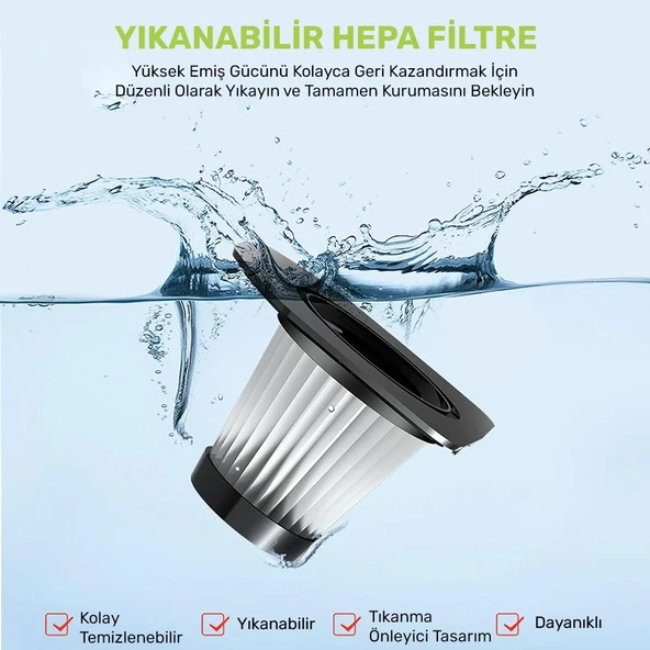 KOBB KBV12F 12V Araç Süpürgesi İçin Yedek HEPA Filtre - 2
