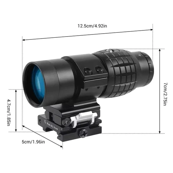 Magnifier 3x Yakınlaştırmalı Dürbün-22mm Ray Uyumlu,(Katlanır Yaylı Ayaklı) - Resim 3