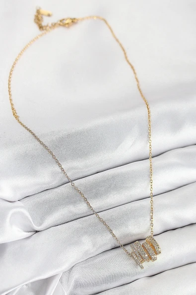 316L Çelik Zirkon Taşlı Sarmal Model Gold Renk Kadın Kolye - 2