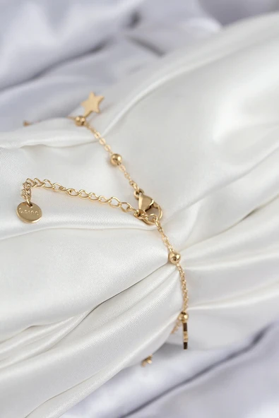 316L Çelik Sıralı Yıldız Model Gold Renk Kadın Bileklik - 2