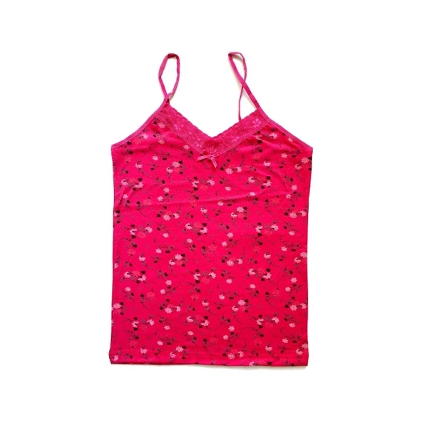 2 Adet Kadın Askılı Desenli Atlet Dantelli Empirme Pamuklu Penye D3-4 - Resim 3