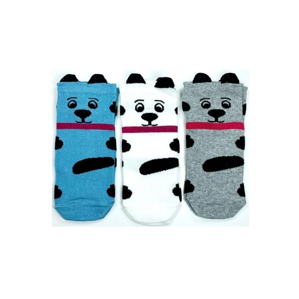 3 Çift Köpek Temalı 3 Boyutlu Kulaklı Pamuklu Yumuşak Kadın Bilek Çorap ürün görseli