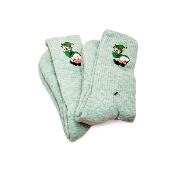 Neşeli Kolaj Çorap Popo Baskılı Esprili Kolej Çorap 2 Çift ürün görseli