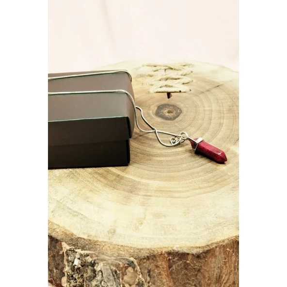 Yakut Doğal Taşı Zincirli El Yapımı Tasarımlı Kolye Uç: 3,5 cm Zincir: 20 cm Kutulu - 7