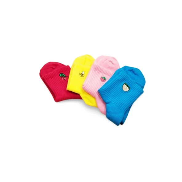 Rengarenk Neşeli Meyve Baskılı Kadın Soket Çorap 4 Çift ürün görseli