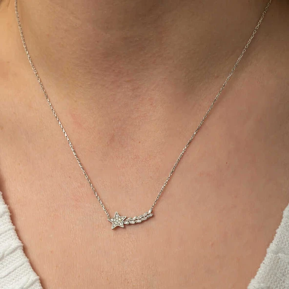 Gümüş Kayan Yıldız Kadın Kolye - Resim 6