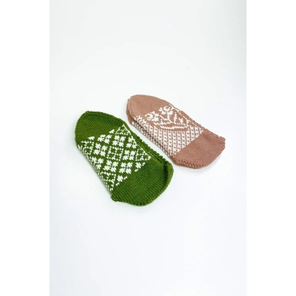 2 Çift El Örgüsü Kışlık Şık Kadın Yün Patik Set 9 ürün görseli