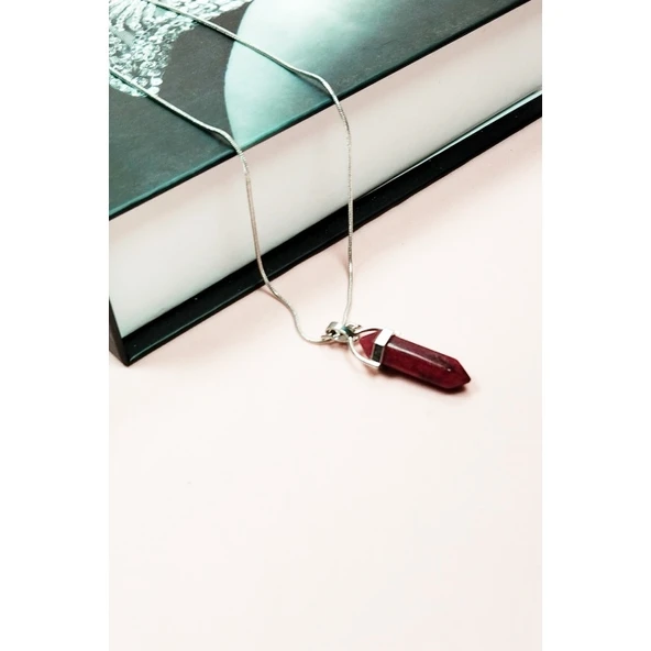 Yakut Doğal Taşı Zincirli El Yapımı Tasarımlı Kolye Uç: 3,5 cm Zincir: 20 cm Kutulu - 6