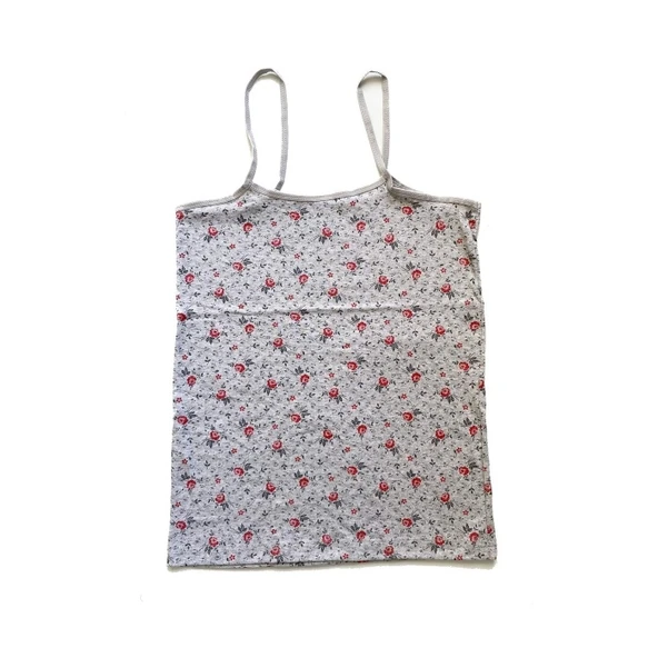 5 Adet Kadın Askılı Desenli Atlet Dantelli Empirme Pamuklu Penye D1-5 - Resim 2