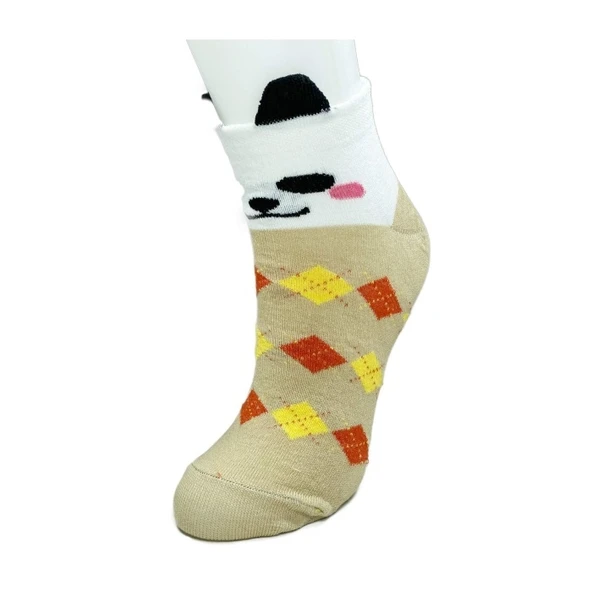 3 Çift Köpek Temalı 3 Boyutlu Kulaklı Pamuk Ekose Kadın Bilek Çorap - Resim 4