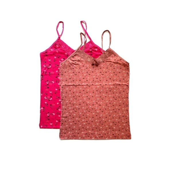 2 Adet Kadın Askılı Desenli Atlet Dantelli Empirme Pamuklu Penye D3-4 ürün görseli