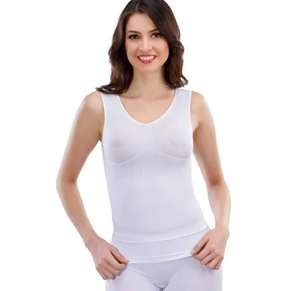 Jakarlı Kalın Askılı Bayan Atlet 14005 -Beyaz - Resim 2