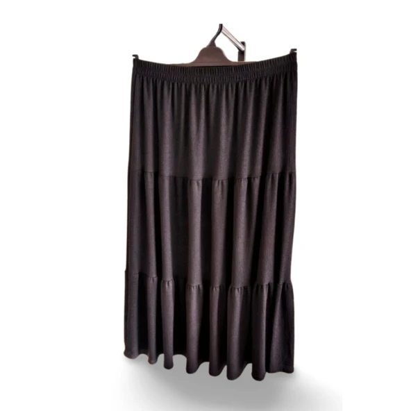 Beli Lastikli Bürümcek Kumaş Etek Anne Eteği Uzun Namaz Eteği Siyah 44-52 beden ürün görseli 1