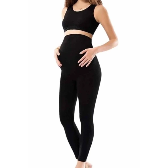 Kadın Siyah Penye Uzun Hamile Tayt - 3273A ürün görseli 1