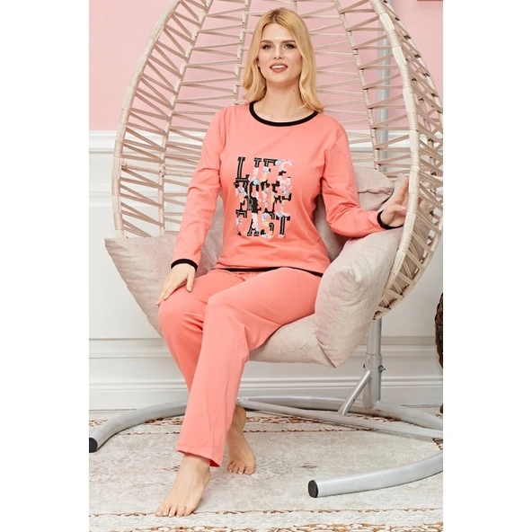 Bayan Uzun Kollu Pijama Takımı Model no 7601 - 2