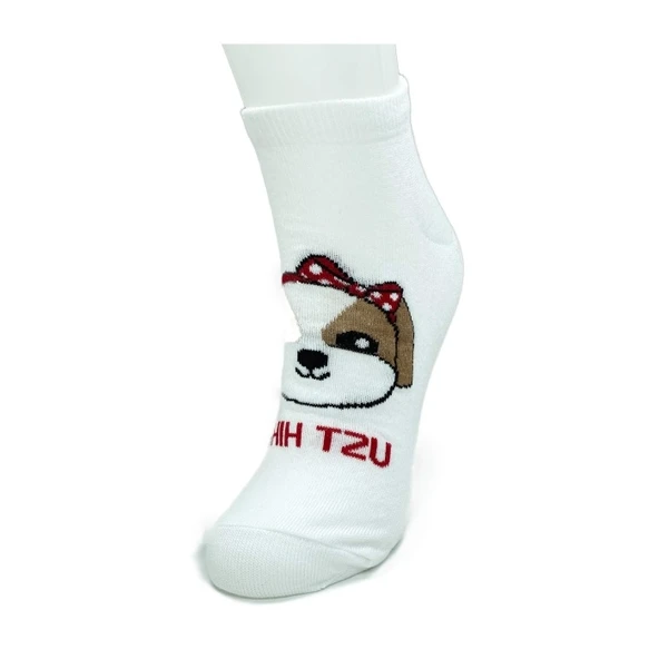 3 Çift Sevimli Köpek Temalı Baskılı Yumuşak Kadın Bilek Çorap - Resim 3