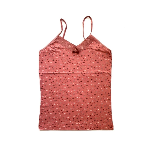 Kadın Askılı Desenli Atlet Dantelli Empirme Pamuklu Penye D4 ürün görseli 1