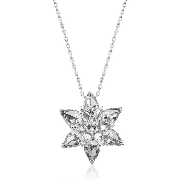 Gümüş Beyaz Lotus Çiçeği Bayan Kolye ürün görseli 1