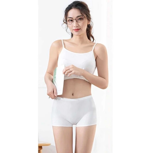 6 Adet Kadın Dikişsiz Görünmez İz Yapmaz Mini Şort Boxer Siyah Beyaz Ten - Resim 4