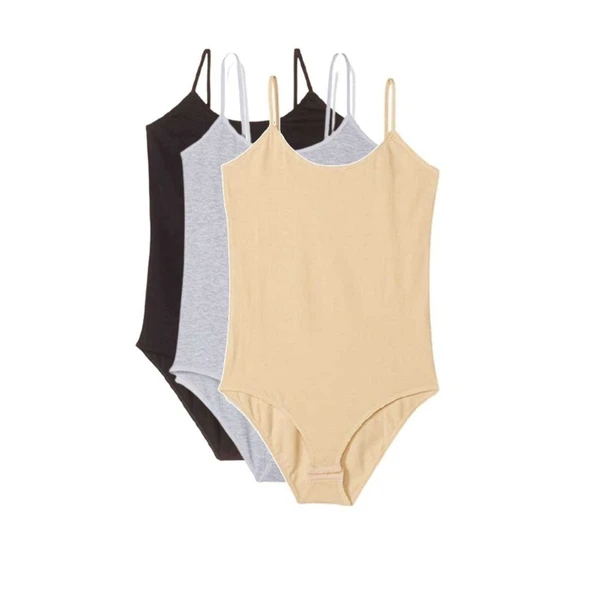 3 Adet İp Askılı Kadın Çıtçıtlı Body Siyah Gri Ten ürün görseli