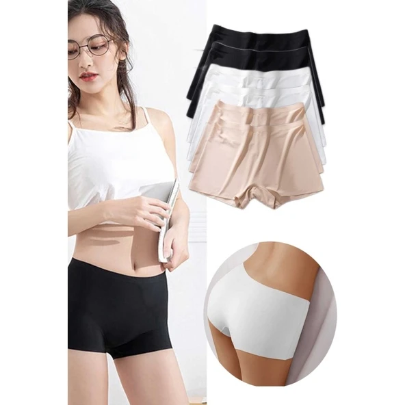 6 Adet Kadın Dikişsiz Görünmez İz Yapmaz Mini Şort Boxer Siyah Beyaz Ten ürün görseli 1