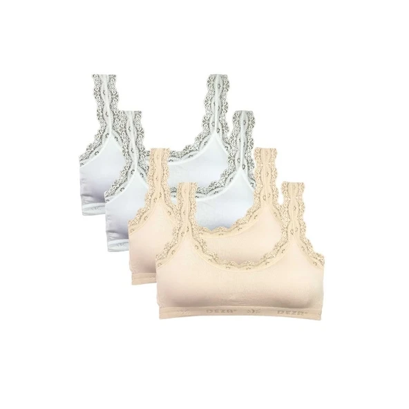 4 Adet Dantel Nakış İşlemeli Pedli Bambu Kadın Büstiyer Beyaz Krem ürün görseli