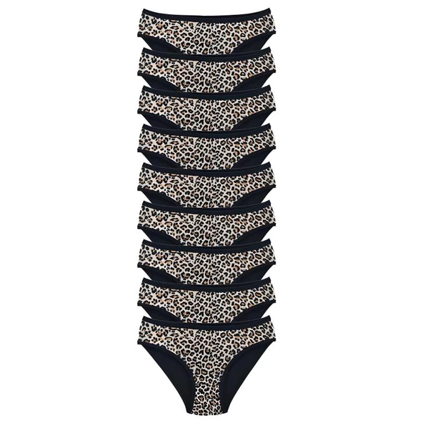 9 Adet Leopar Desenli Likralı Yumuşak Dokulu Kadın Slip Külot ürün görseli