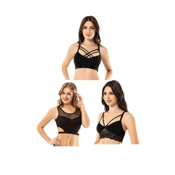 Kota 6 Adet Dantelli Çapraz İpli Tül Model Büstiyer - 1