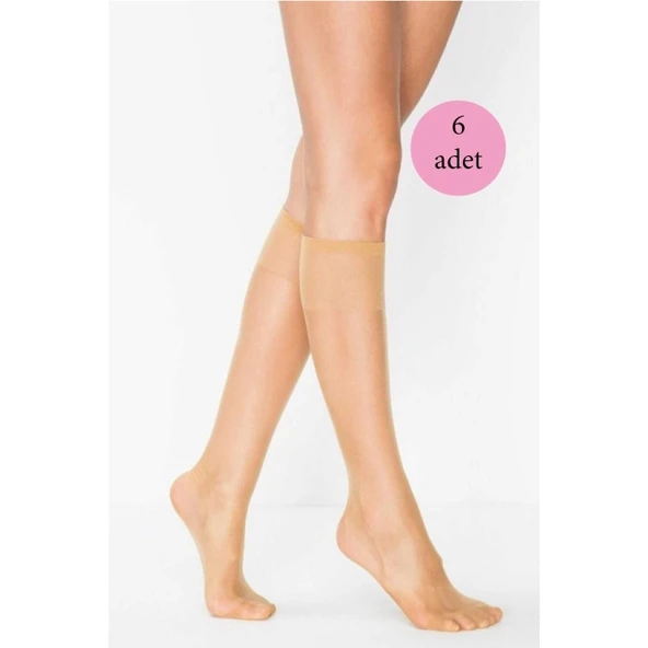 6 Adet Kadın Diz Altı Parlak Fit 15 Denye Çorap Ten ürün görseli