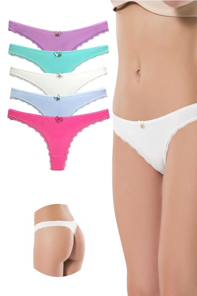 5 Adet Pamuklu Kadın Klasik Dantelli String Tanga ürün görseli 1