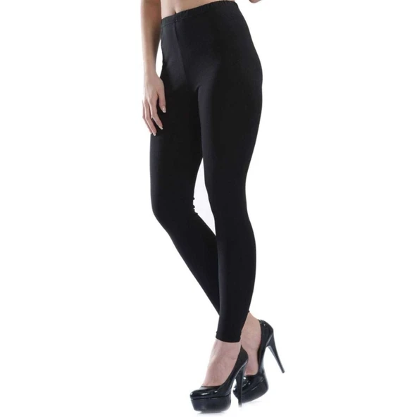 Kota Kadın Uzun Paça Katlamalı Likralı Sporcu Düz Tayt Siyah 4000 - 3