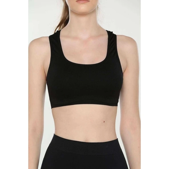 Elite Life Geniş Askılı Kadın Destekli Sporcu Büstiyer Siyah Sütyen 777 ürün görseli
