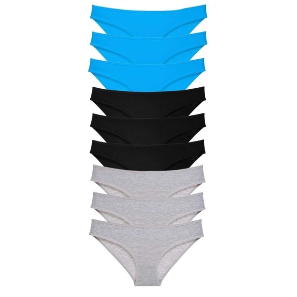 9 adet Süper Eko Set Likralı Kadın Slip Külot Siyah Gri Mavi ürün görseli