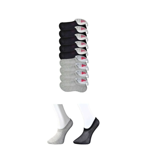 Siyah ve Gri Kadın Görünmez Çorap 9 çift ürün görseli