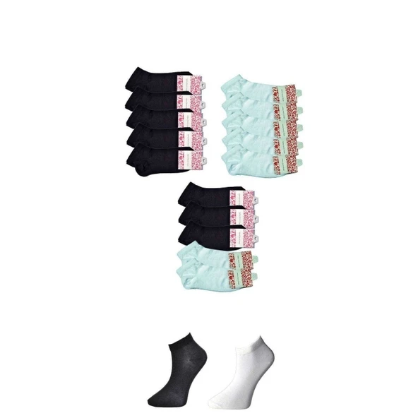 Siyah ve Beyaz Kadın Bilek Çorap 15 çift ürün görseli