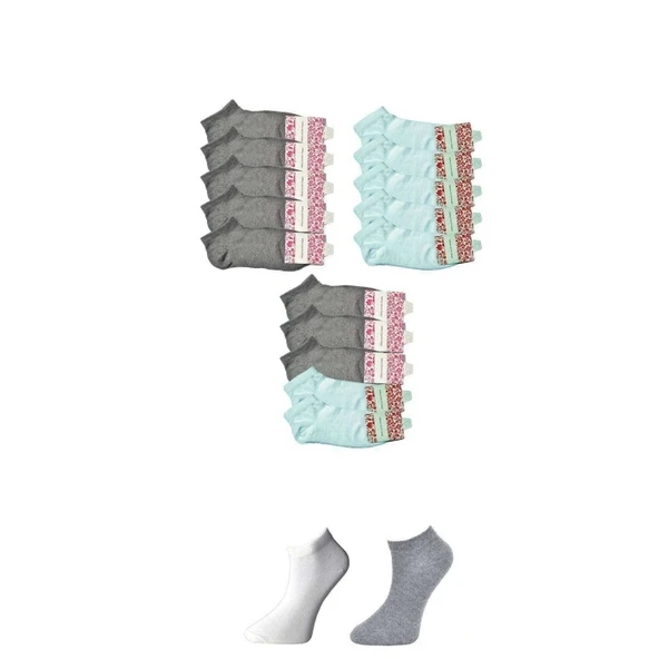Gri ve Beyaz Kadın Bilek Çorap 15 çift ürün görseli