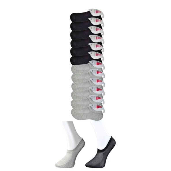 Siyah ve Gri Kadın Görünmez Çorap 12 çift ürün görseli