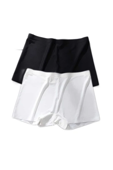 2 Adet Kadın Dikişsiz Görünmez İz Yapmaz Mini Şort Boxer Siyah Beyaz - Resim 2