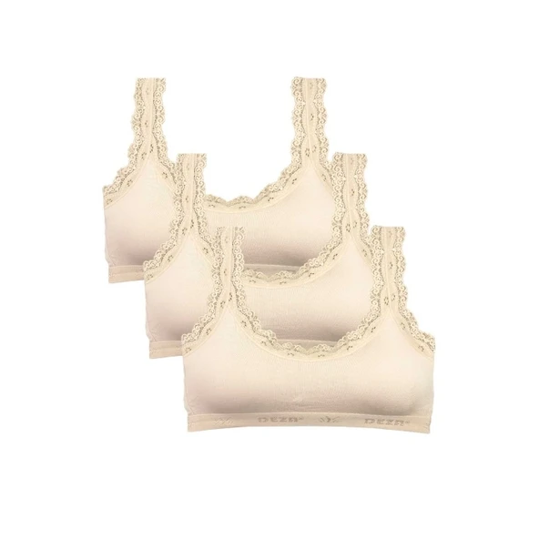 3 Adet Dantel Nakış İşlemeli Pedli Bambu Kadın Büstiyer Krem ürün görseli