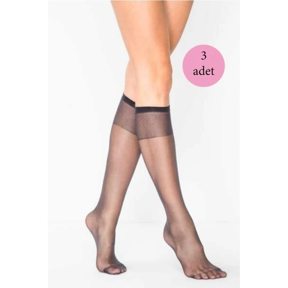 3 Adet Kadın Diz Altı Parlak Fit 15 Denye Çorap Siyah ürün görseli