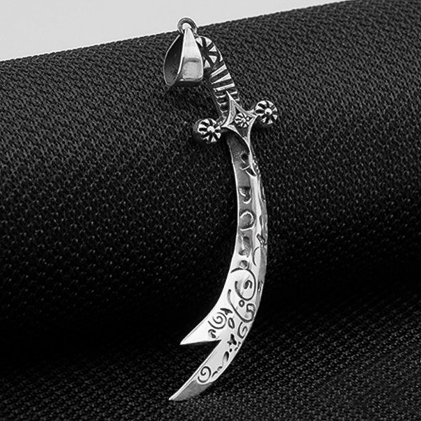 İşlemeli Zülfikar Kılıç 925 Ayar Gümüş Kolye Ucu - Resim 3