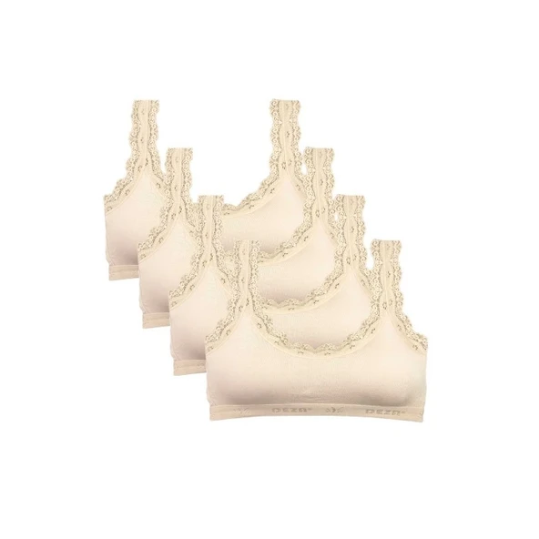 4 Adet Dantel Nakış İşlemeli Pedli Bambu Kadın Büstiyer Krem ürün görseli