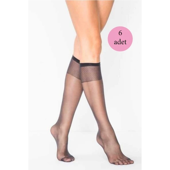 6 Adet Kadın Diz Altı Parlak Fit 15 Denye Çorap Siyah ürün görseli