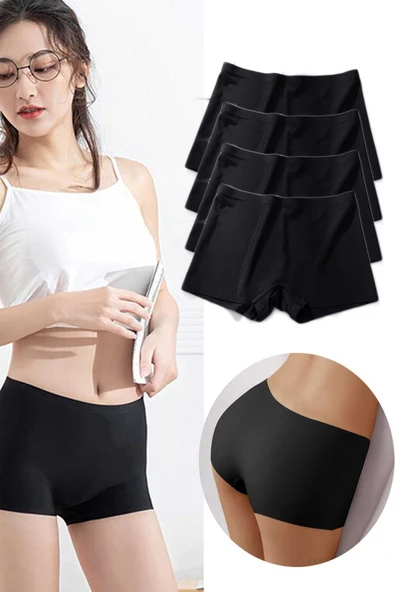 4 Adet Kadın Dikişsiz Görünmez İz Yapmaz Mini Şort Boxer Siyah ürün görseli 1