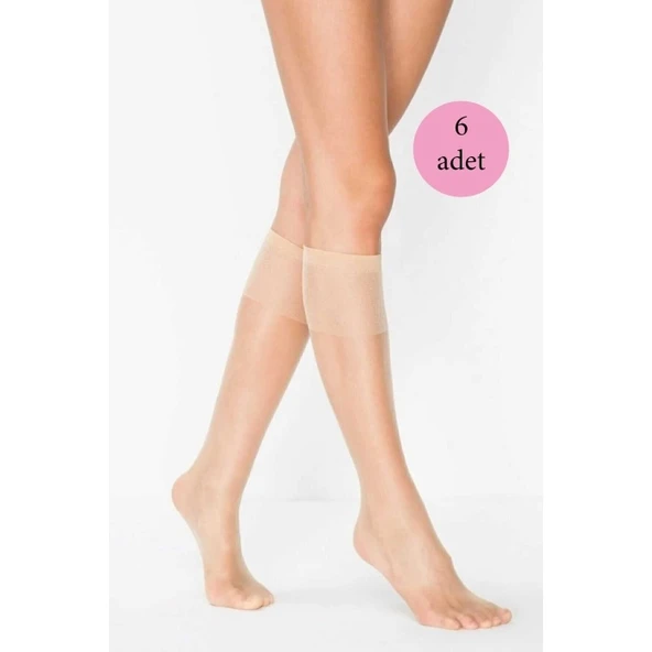 6 Adet Kadın Diz Altı Parlak Fit 15 Denye Çorap Açık Ten ürün görseli