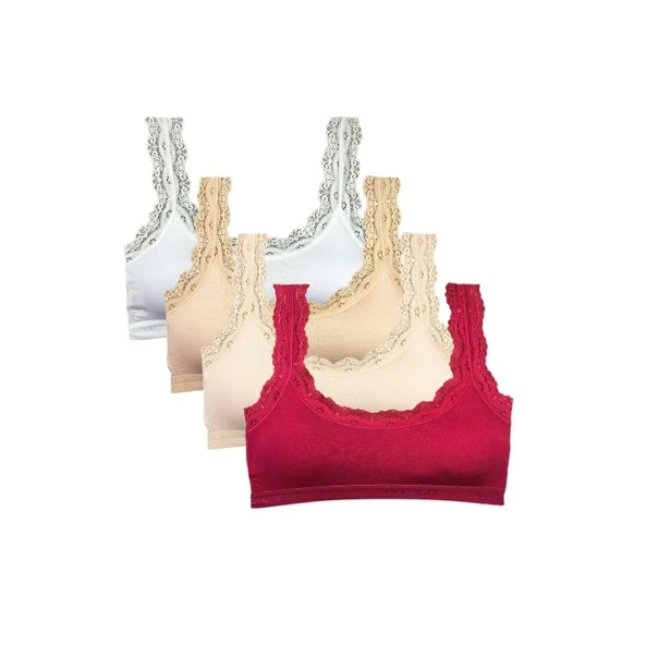 4 Adet Dantel Nakış İşlemeli Pedli Bambu Kadın Büstiyer Set ürün görseli