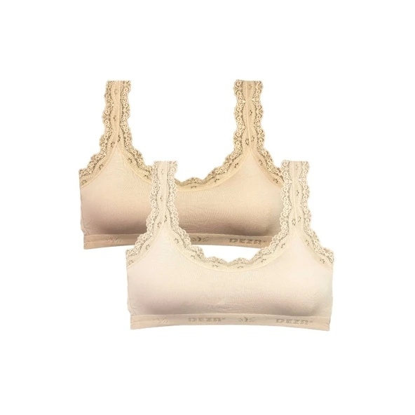 2 Adet Dantel Nakış İşlemeli Pedli Bambu Kadın Büstiyer Ten Krem ürün görseli
