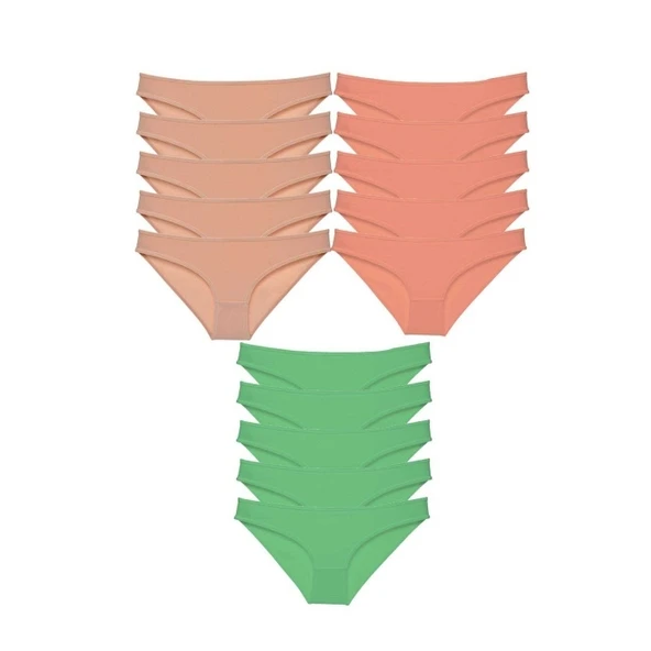 15 adet Süper Eko Set Likralı Kadın Slip Külot Ten Pudra Yeşil ürün görseli