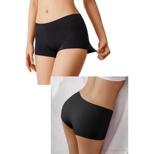 6 Adet Kadın Dikişsiz Görünmez İz Yapmaz Mini Şort Boxer Siyah Beyaz Ten - Resim 7